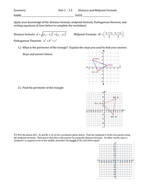 using the distance formula worksheet answers
